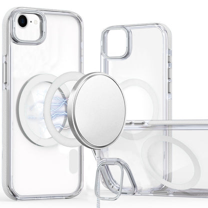 For Apple iPhone 16e Hybrid Clear Back Case with Invisible Camera Bracket Stand, MagSafe Magnetic Circle, Shockproof Color Frame Case Cover