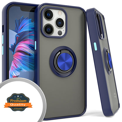 For Apple iPhone 15 Pro (6.1") Finger Ring Stand Holder Kickstand Hybrid Frosted Matte TPU Frame Shock-Absorption  Phone Case Cover
