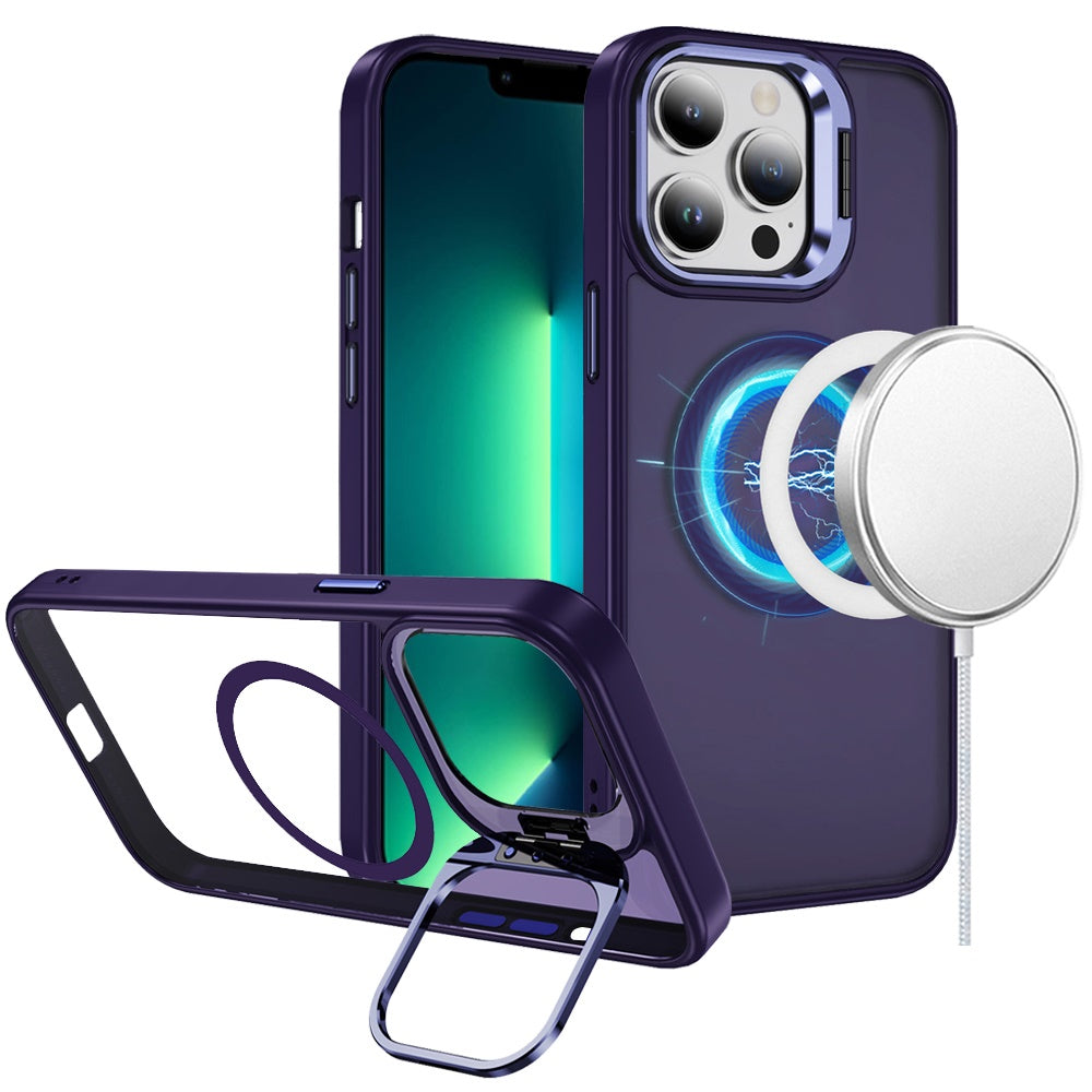 For Apple iPhone 12 Pro Max Heavy Duty Metallic Hybrid Tough TPU with Camera Ring Stand, MagSafe Compatible, Rugged Drop Protection Case Cover