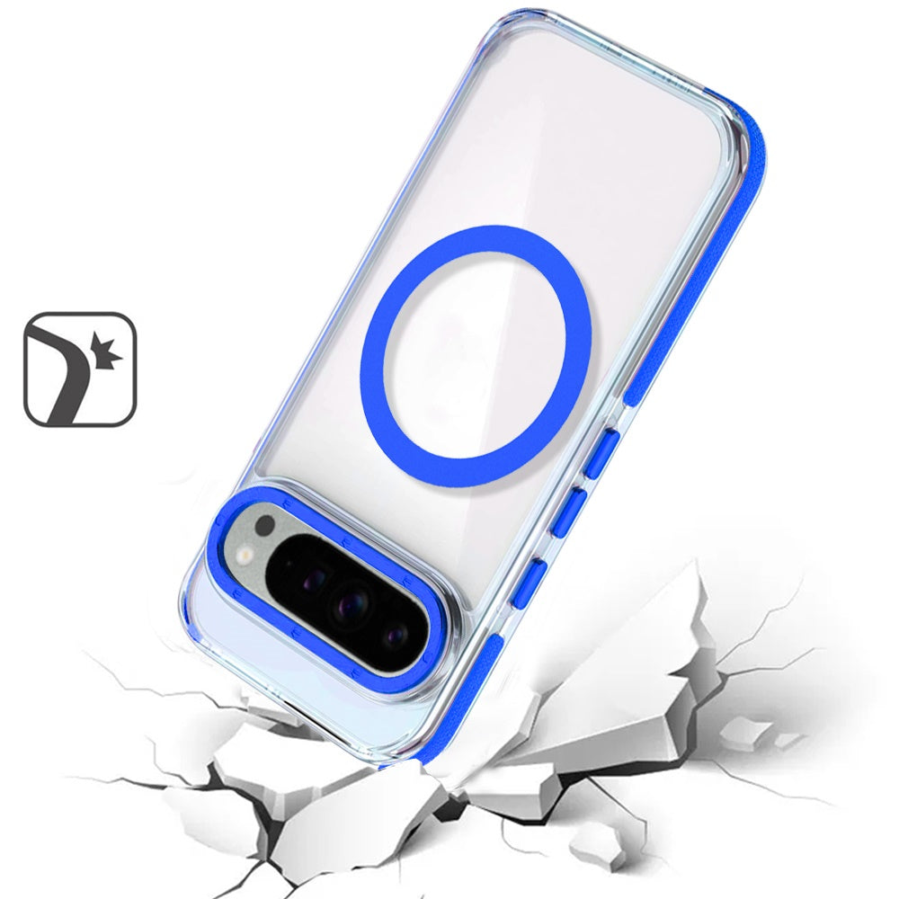For Google Pixel 9 (6.3 inch) Transparent back with Colorful Frame Strong Magnetic Circle [Compatible with Magsafe] Shockproof Case Cover