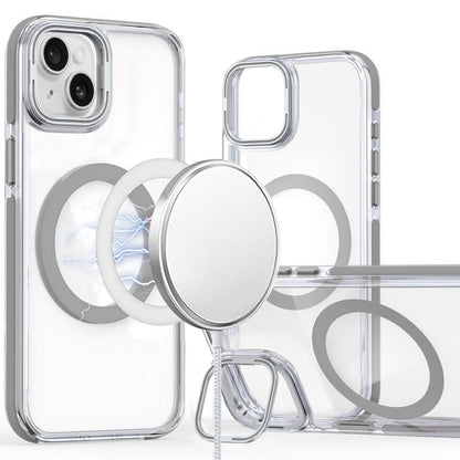 For Apple iPhone 15 Hybrid Clear Back Case with Invisible Camera Bracket Stand, MagSafe Magnetic Circle, Shockproof Color Frame Case Cover