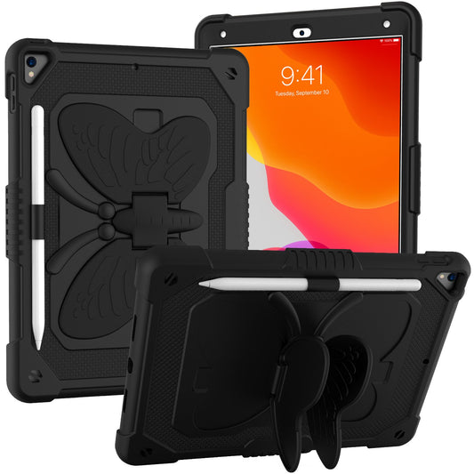For Butterfly Wings Kickstand 3in1 Tough Hybrid with Pencil Holder Heavy Duty Rugged Shockproof Full Protective Black Tablet Case Cover