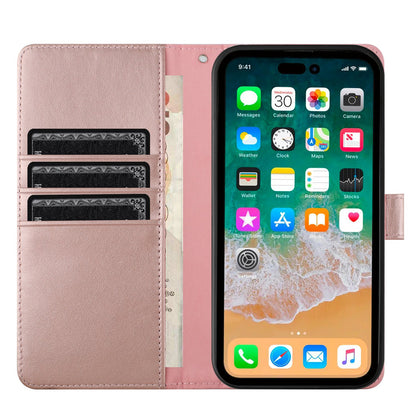 For Apple iPhone 16 Pro (6.3") Deattachable PU Leather Hybrid Wallet Money Credit Card Holder Support Magsafe Charger Case Cover Rose Gold