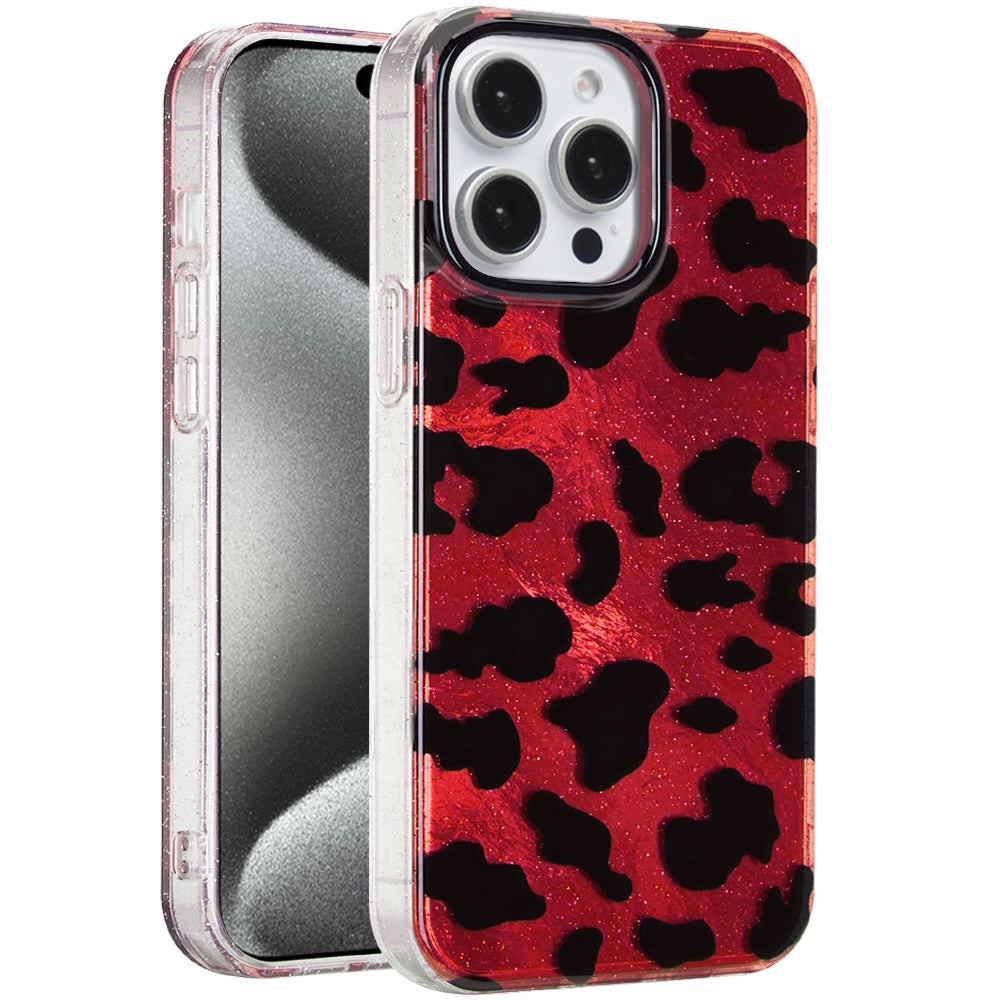 For Apple iPhone 16 Pro Max Glitter Leopard, Fashion Design Animal Skin Print Slim IMD TPU Dual Layer Shockproof Protective Case Cover