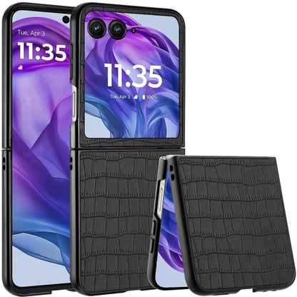 For Motorola Razr+ PLUS (2025 /2024) PU Vegan Leather Case, Premium Snap-On Hard Shell Cover, Slim Fit Protective Matte Finish Case Cover Black