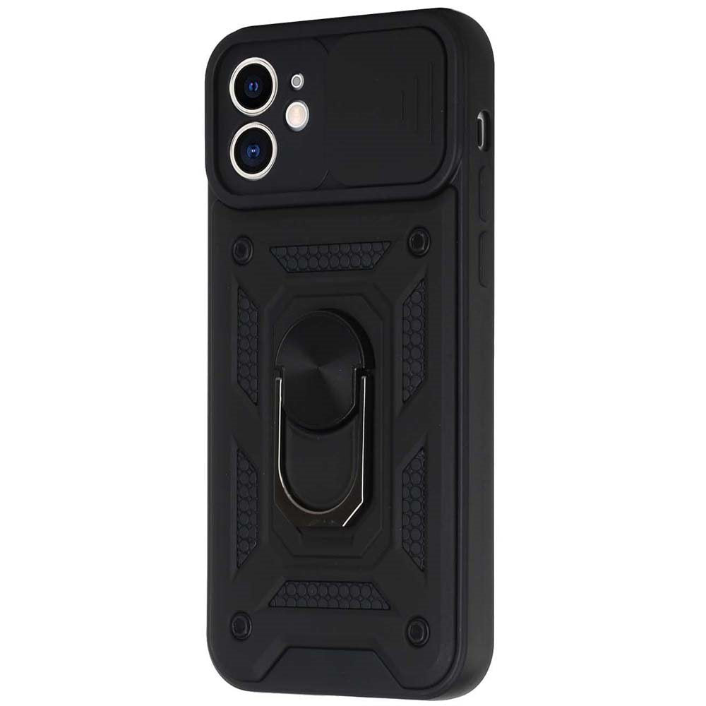 For Apple iPhone 16e Hybrid Case with Slide Camera Lens Cover, Ring Kickstand, Heavy-Duty Dual Layer TPU, Fit Magnet Car Mount Case Cover