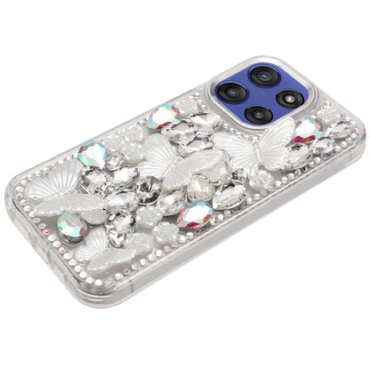 For Motorola Moto G 5G 2025 3D Diamond Floral Butterfly Bling Stone Hybrid, Sparkly Rhinestone Gemstone Back Shockproof Case Cover