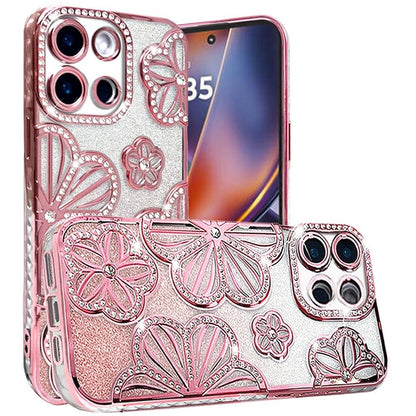 For Samsung Galaxy A26 Luxury Flower Design Sparkle Glitter Diamond Rhinestone Shimmer Bling Plating Thick TPU Hard PC Case Cover