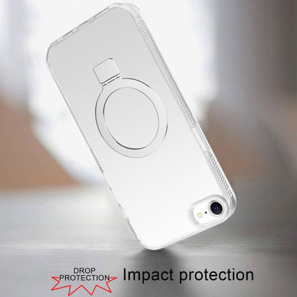 For Apple iPhone 16e Transparent Magnetic Ring Circle Stand with MagSafe Compatible Hybrid Dotted Edged Hard PC Shockproof Case Cover