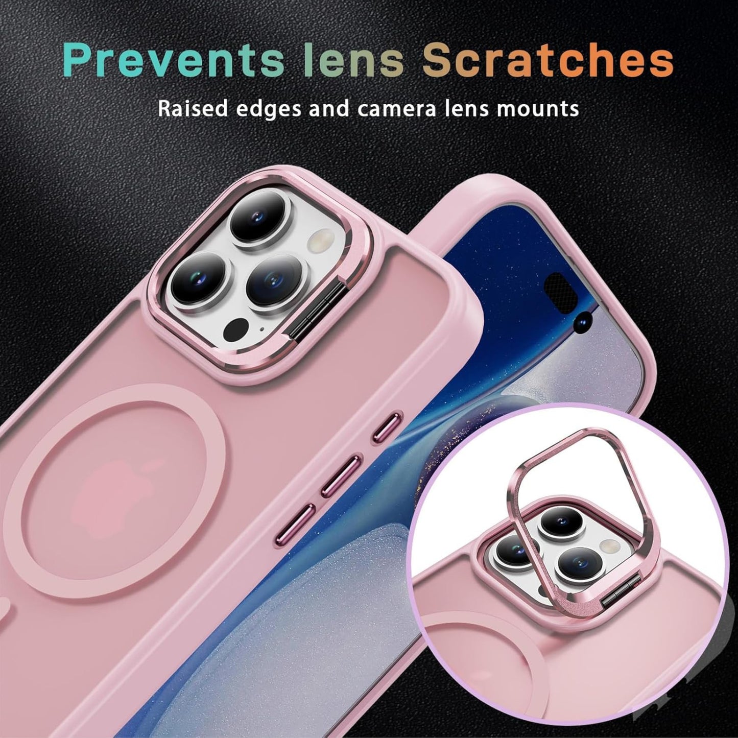 For Apple iPhone 17 Clear Back Hybrid with MagSafe Compatible Metal Camera Stand Colorful Bumper Frame Shockproof Case Cover