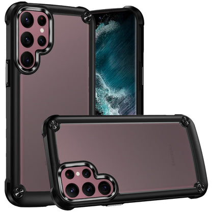 For Samsung Galaxy A06 Hybrid Transparent Rubber with Metal Buttons & Camera Edges Hard TPU Corner Bumper Case Cover