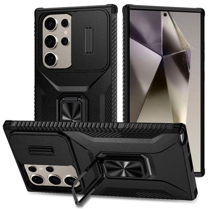 For Samsung Galaxy S25+ /S25 Plus /S24+ Plus Case, Camera Cover with Magnetic Rotation Ring Stand, Military Grade Hybrid Hard TPU Shockproof Case Cover