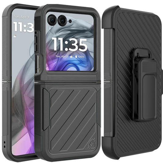 For Motorola Razr 2025 Rugged 2in1 Armor Combo Belt Clip Holster, Non-Slip Tough Hybrid lined Shockproof Case Case Cover Black / Black
