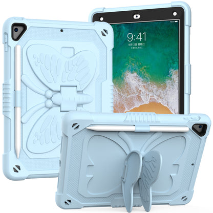 For Butterfly Wings Kickstand 3in1 Tough Hybrid with Pencil Holder Heavy Duty Rugged Shockproof Full Protective Light Blue Tablet Case Cover