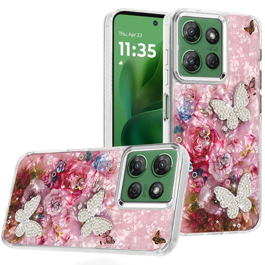For Motorola Moto G Stylus 5G 2025 Epoxy Glitter Flowers Bling 3D Butterfly Fashion TPU Hybrid with Shockproof Protection Case Cover