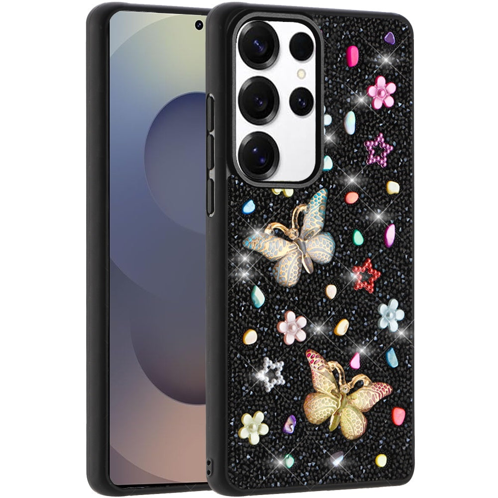 For Samsung Galaxy S25 Ultra Diamond Butterfly 3D Glitter Bling Design, Slim Hybrid Sparkle Protective Cover TPU for Women Girls Case Cover