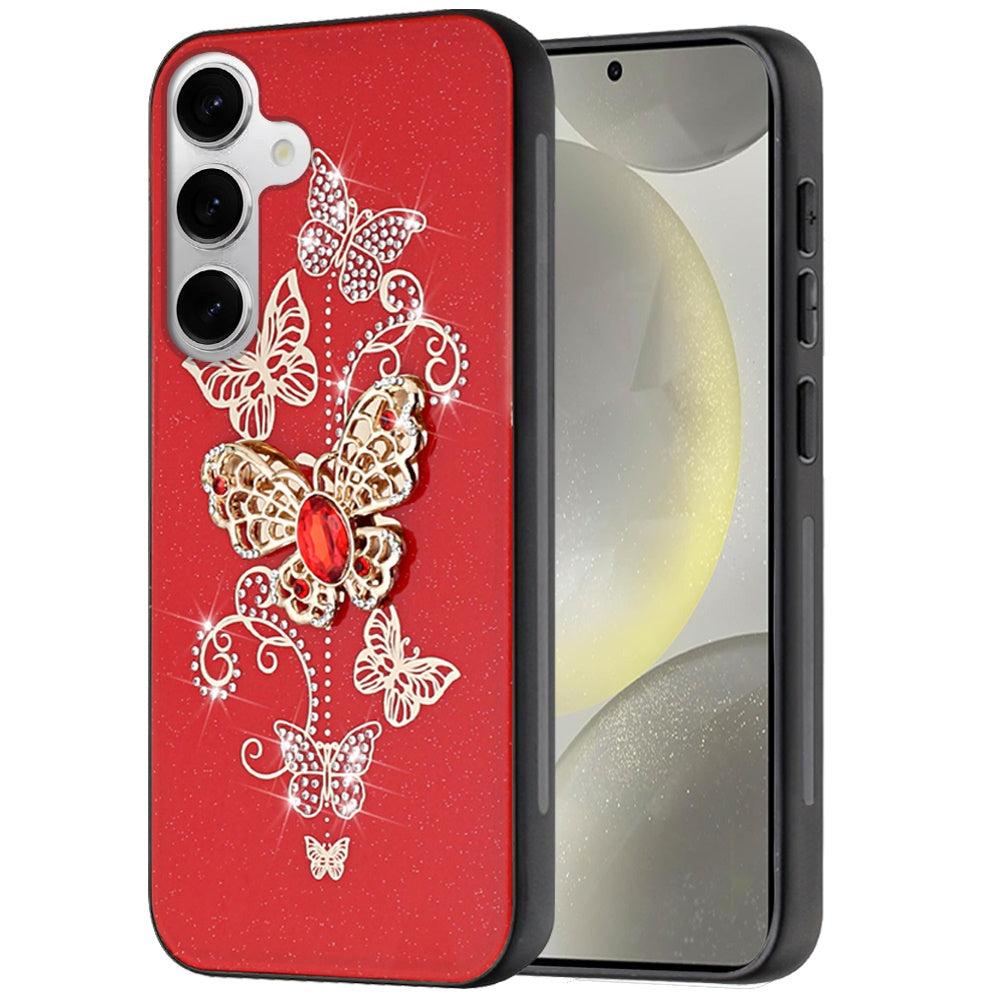For Samsung Galaxy S25+ /S25 Plus /S24+ Plus Diamonds 3D Fashion Bling Sparkly Glitter Ornaments Engraving Hybrid with Ring Stand Case Cover