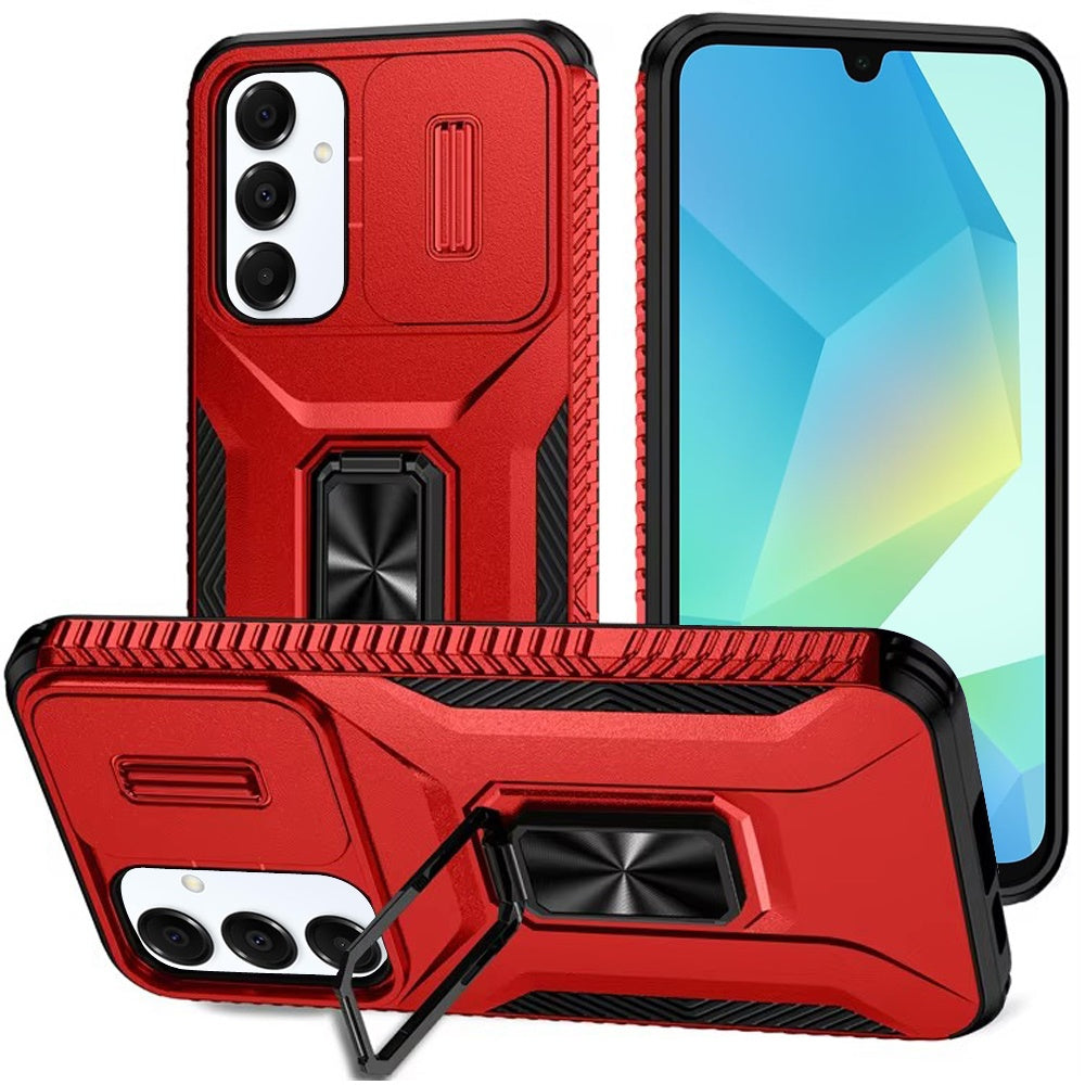 For Samsung Galaxy A16 5G Camera Cover Phone Case with Magnetic Rotation Ring Stand [Military Grade] Hybrid Hard TPU Shockproof Case Cover