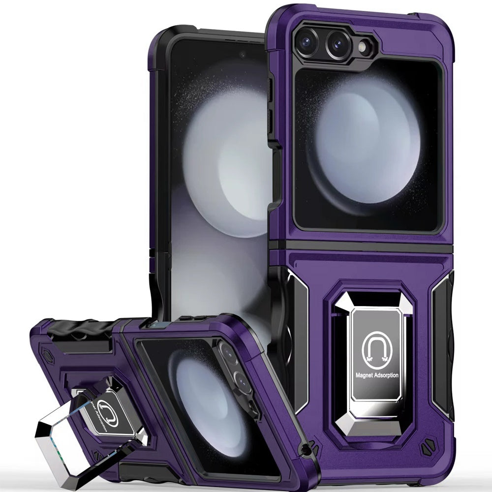 For Samsung Galaxy Z Fold 7 Hybrid Stand Magnetic Ring Holder Kickstand Heavy Duty Rugged Drop Silicone & Hard PC Shockproof Case Cover Purple