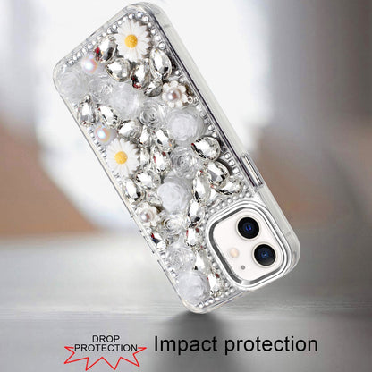 For Samsung Galaxy A16 5G Fashion Daisy Floral Series, Full 3D Bling Crystal Diamonds Sparkling Rhinestone Glitter Hybrid Design Case Cover