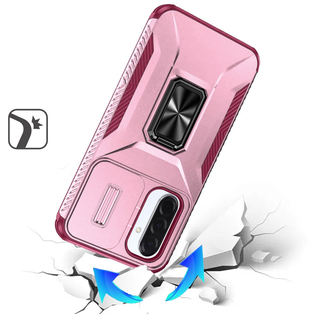 For Samsung Galaxy A17 5G Case, Camera Cover with Magnetic Rotation Ring Stand, Military Grade Hybrid Hard TPU Shockproof Case Cover