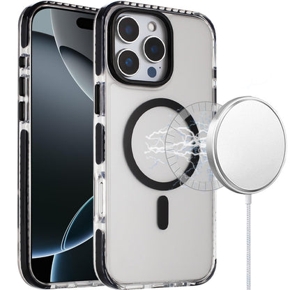 For Apple iPhone 17 Pro Transparent Hybrid with Color-Matched Magnetic Circle, Rubber TPU Frame Hard PC Shockproof Case Cover
