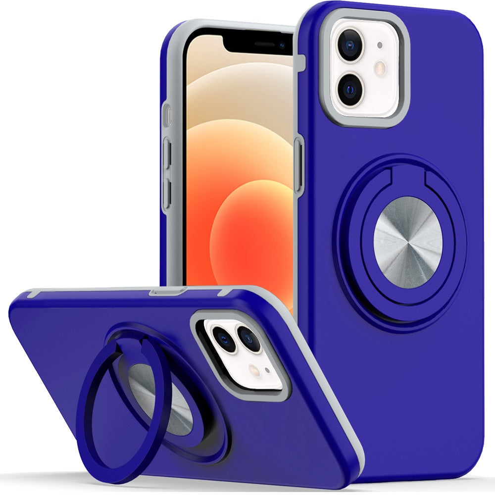 For Apple iPhone 16 Pro (6.3") Metal Matte Hybrid with Invisible Rotational Ring Stand, Car Mount Friendly, Military Grade Slim Fit Sturdy Case Cover