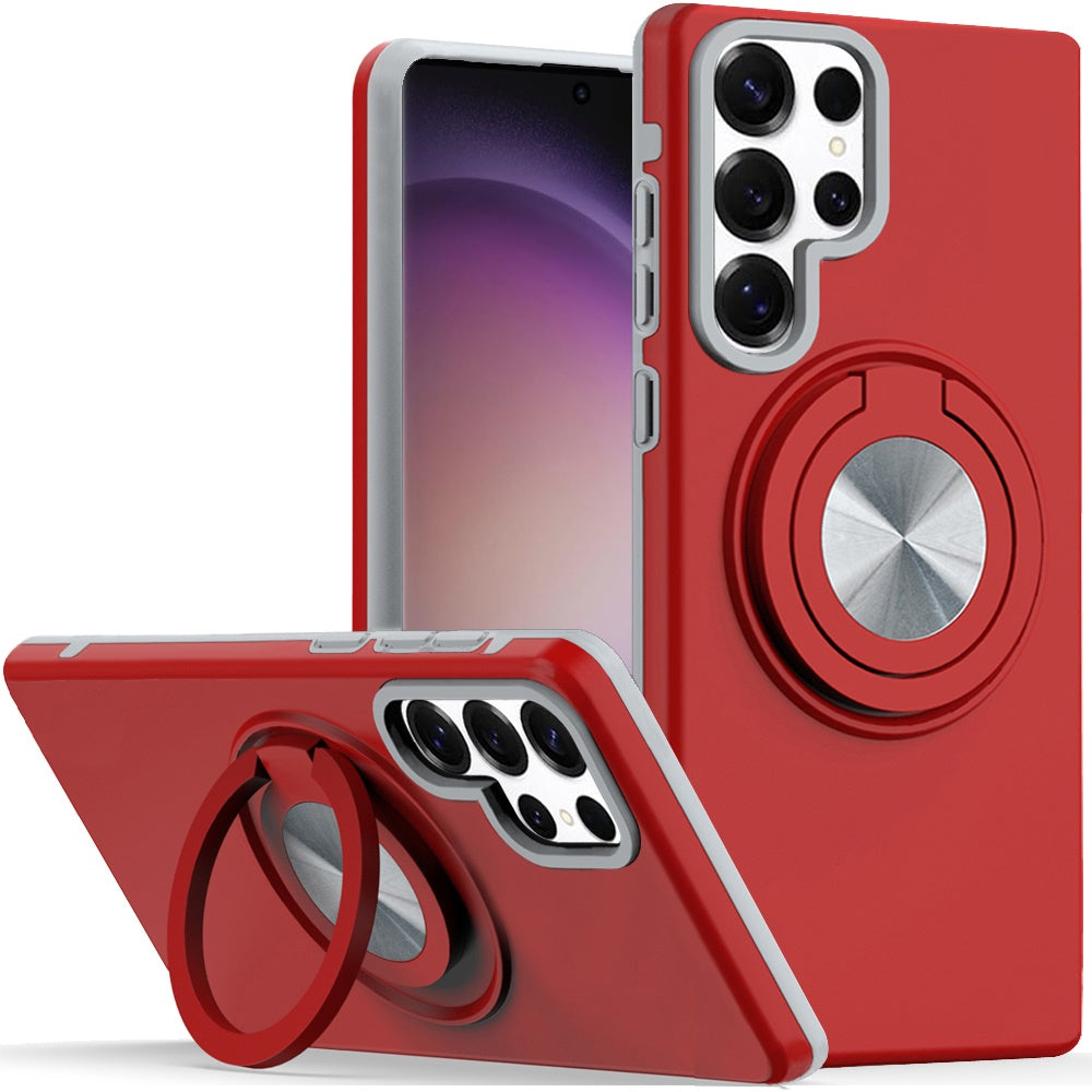 For Samsung Galaxy S25 Ultra Metal Matte Hybrid with Invisible Rotational Ring Stand, Car Mount Friendly, Military Grade Slim Fit Sturdy Case Cover