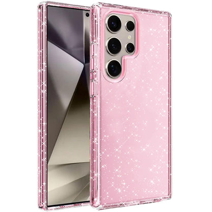 For Samsung Galaxy S25 Ultra Transparent Glitter Shiny Sparkle Bling TPU Rubber Hard Back Hybrid Frame Shockproof Case Cover