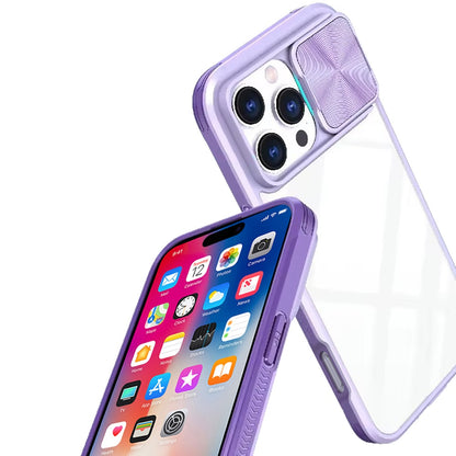 For Samsung Galaxy S25 Fan Edition /Galaxy S25 FE Hybrid Cases with Sliding Camera Cover Transparent Shockproof Bumper TPU Protective Case Cover Purple