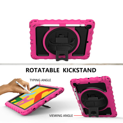 For Hybrid 3in1 Armor Rugged with Built-in Kickstand 360° Rotatable Stand & Shoulder Hand Strap Corner Shockproof Hot Pink Tablet Case Cover