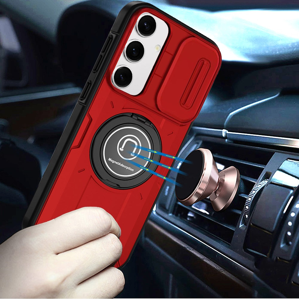 For Apple iPhone 11 Pro Max Build in Invisible Magnetic Ring Stand with Slide Camera Protector, fit Magnetic Car Mount [Compatible with MagSafe] Case Cover Red