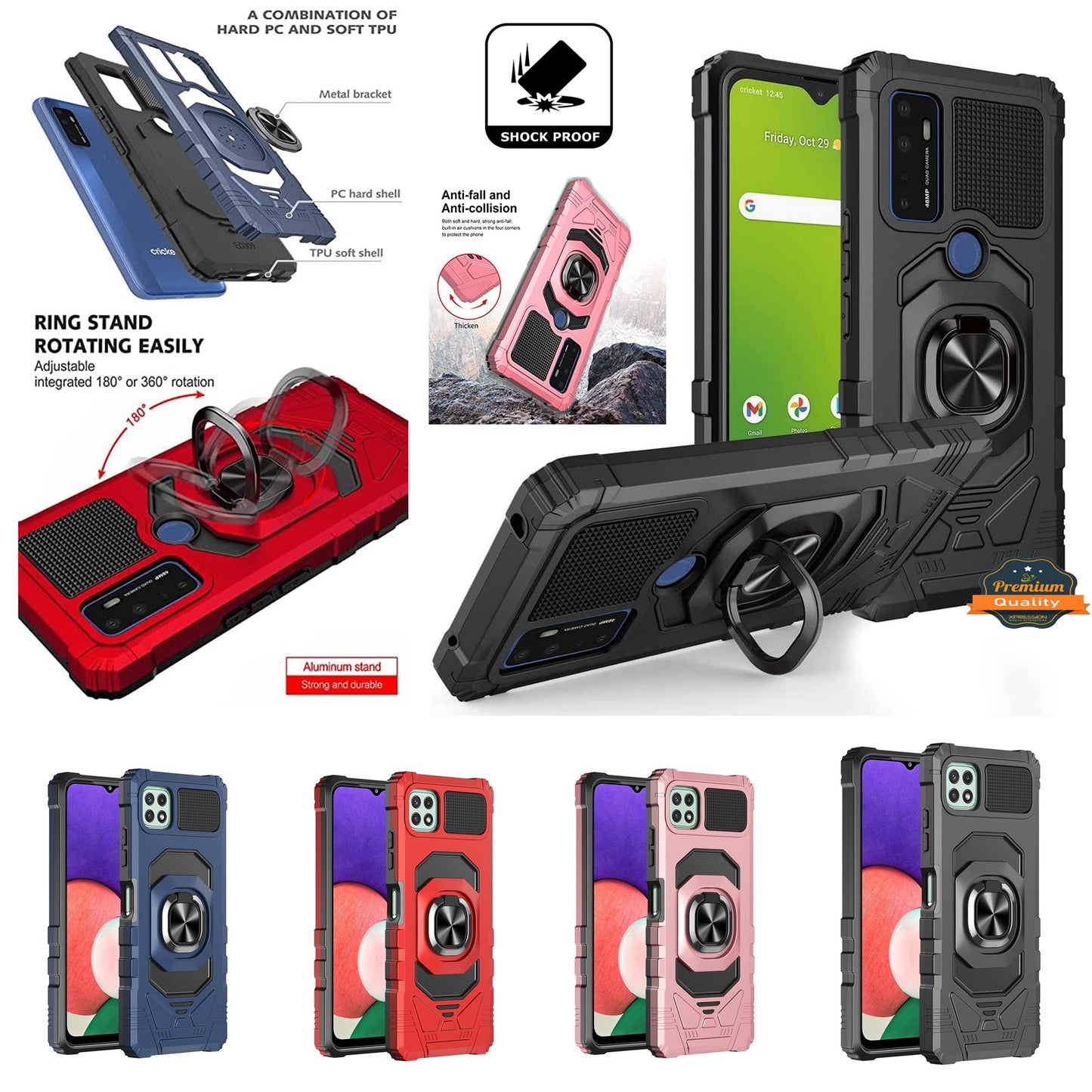 For Gabb Phone 4 Pro Hybrid Magnetic Car Mount Ring Kickstand Stand Holder Full-Body Armor Protective [Military Grade] Case Cover