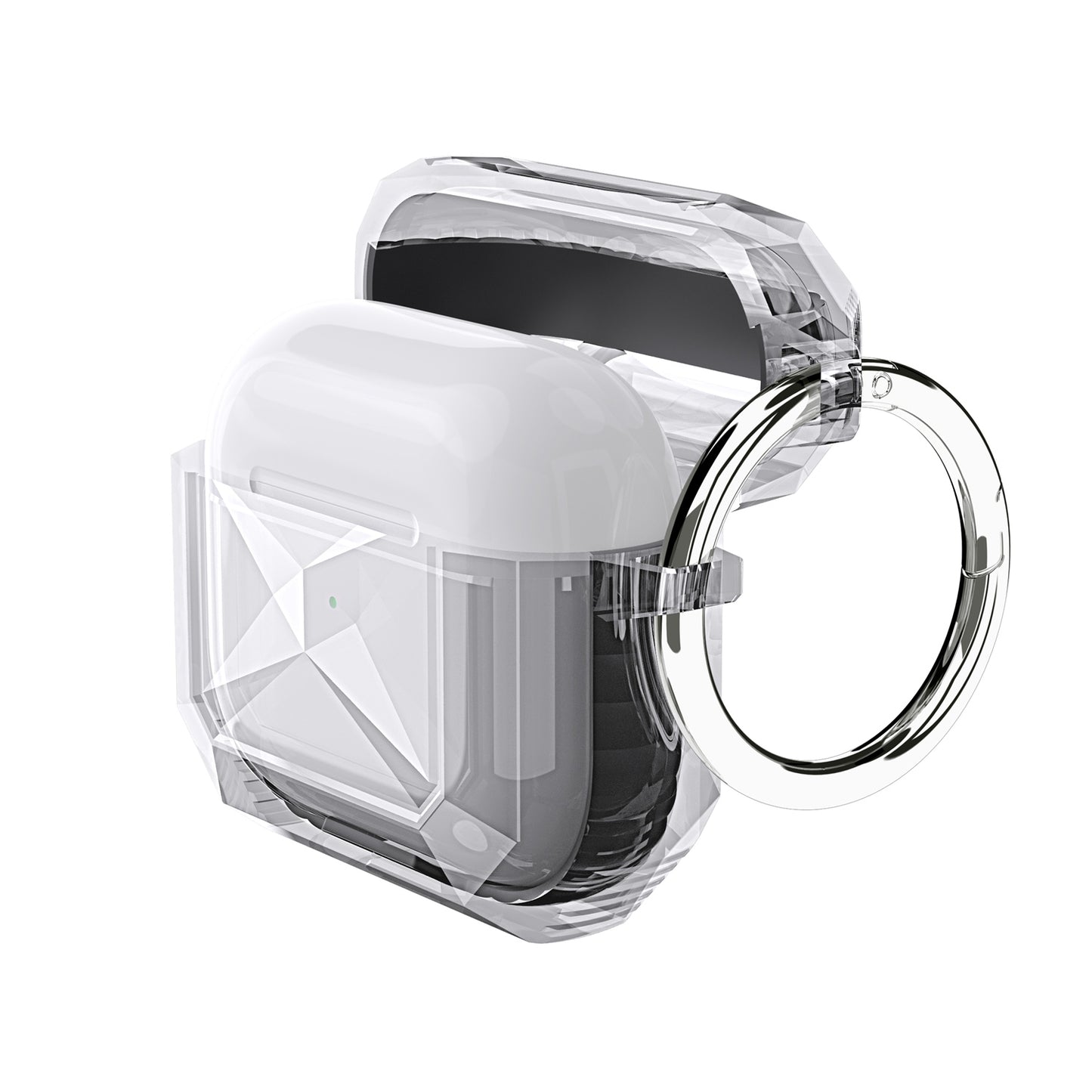 For Airpods Pro 3 (2025) Transparent Diamond Clear Design Shock-Resistant Dustproof [Visible Front LED] [Wireless Charging] with Carabiner Case Cover