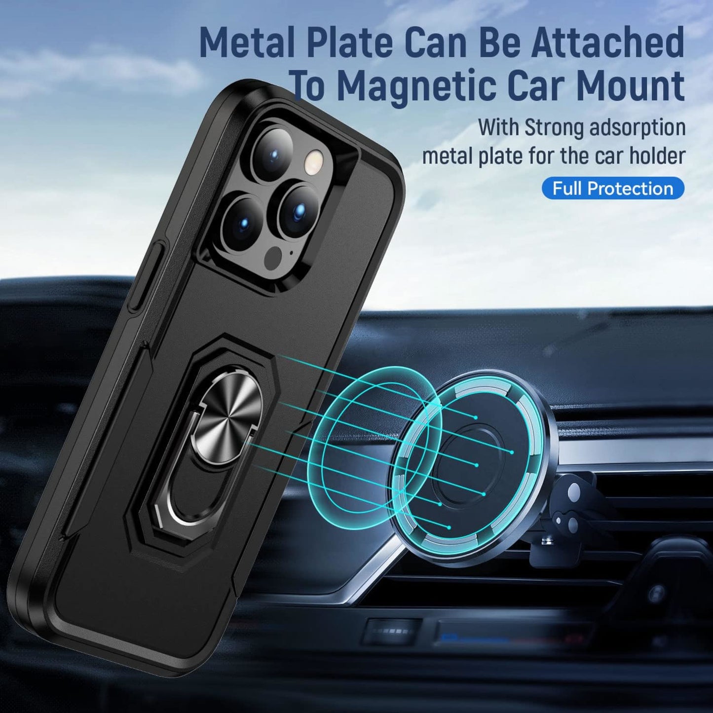 For Samsung Galaxy A16 Slim Hybrid Case with Ring Stand 360° Rotate & Magnetic Back Grip Kickstand Military Grade Shockproof Protector