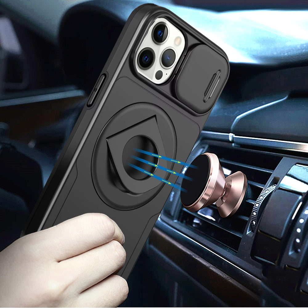 For Apple iPhone 8 Plus /7 Plus Full Coverage with Camera Window, Magnetic Circle, Rotatable Ring Stand, MagSafe Compatible, Shockproof Hybrid Protectiv Case Cover