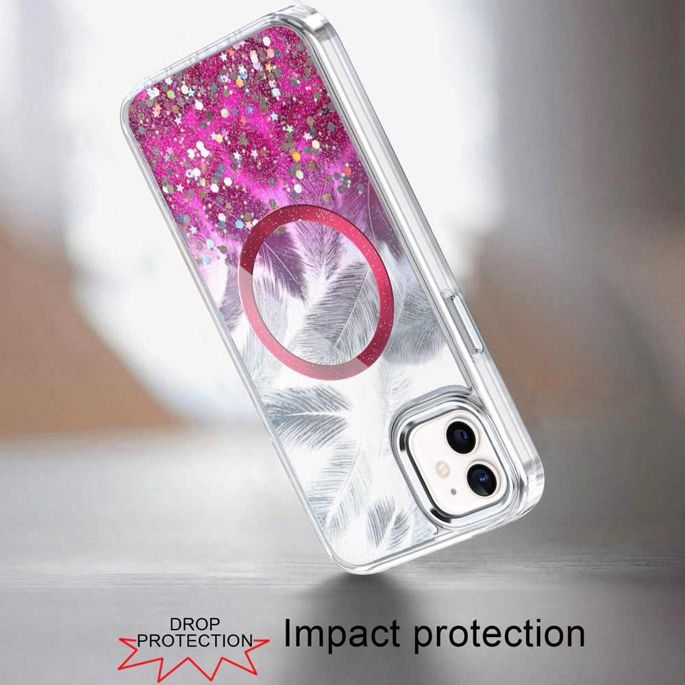 For Apple iPhone 15 Pro Max Epoxy Glitter Shimmer Fashion Case with Magnetic Magsafe Compatible Hybrid Sparkling Slim Protective Case Cover Hot Pink
