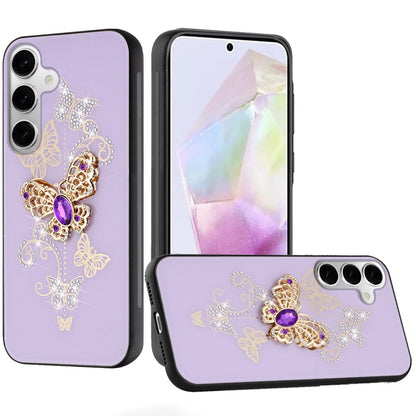 For Apple iPhone 16e Diamonds 3D Butterfly Bling Sparkly Glitter Ornaments Engraving Hybrid Metal Fashion Case Cover Purple Garden Butterflies