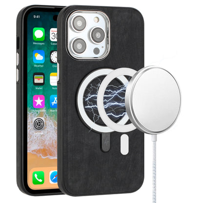For Apple iPhone 16 Pro Max (6.9") PU Vegan Leather Chrome Edged Hybrid Hard PC TPU Rubber Compatible with MagSafe Case Cover