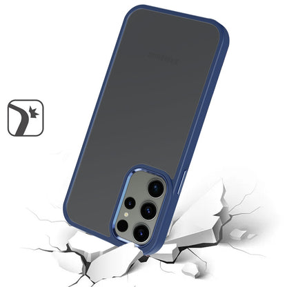 For Samsung Galaxy S25 Fan Edition /Galaxy S25 FE Slim Fit Hybrid Transparent Thick Acrylic with Metal Buttons Frame Protective Hard PC + TPU Shockproof Case Cover Blue