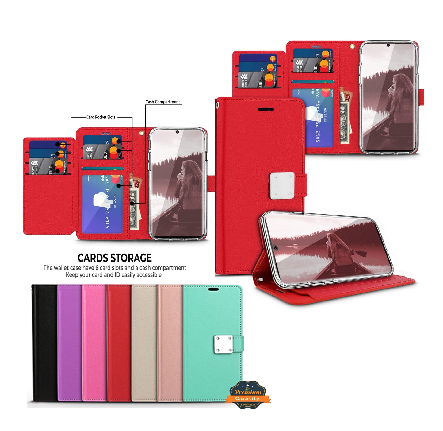 For Gabb Phone 4 Pro PU leather Wallet 6 Card Slots folio with Wrist Strap & Kickstand Pouch Flip Shockproof Case Cover