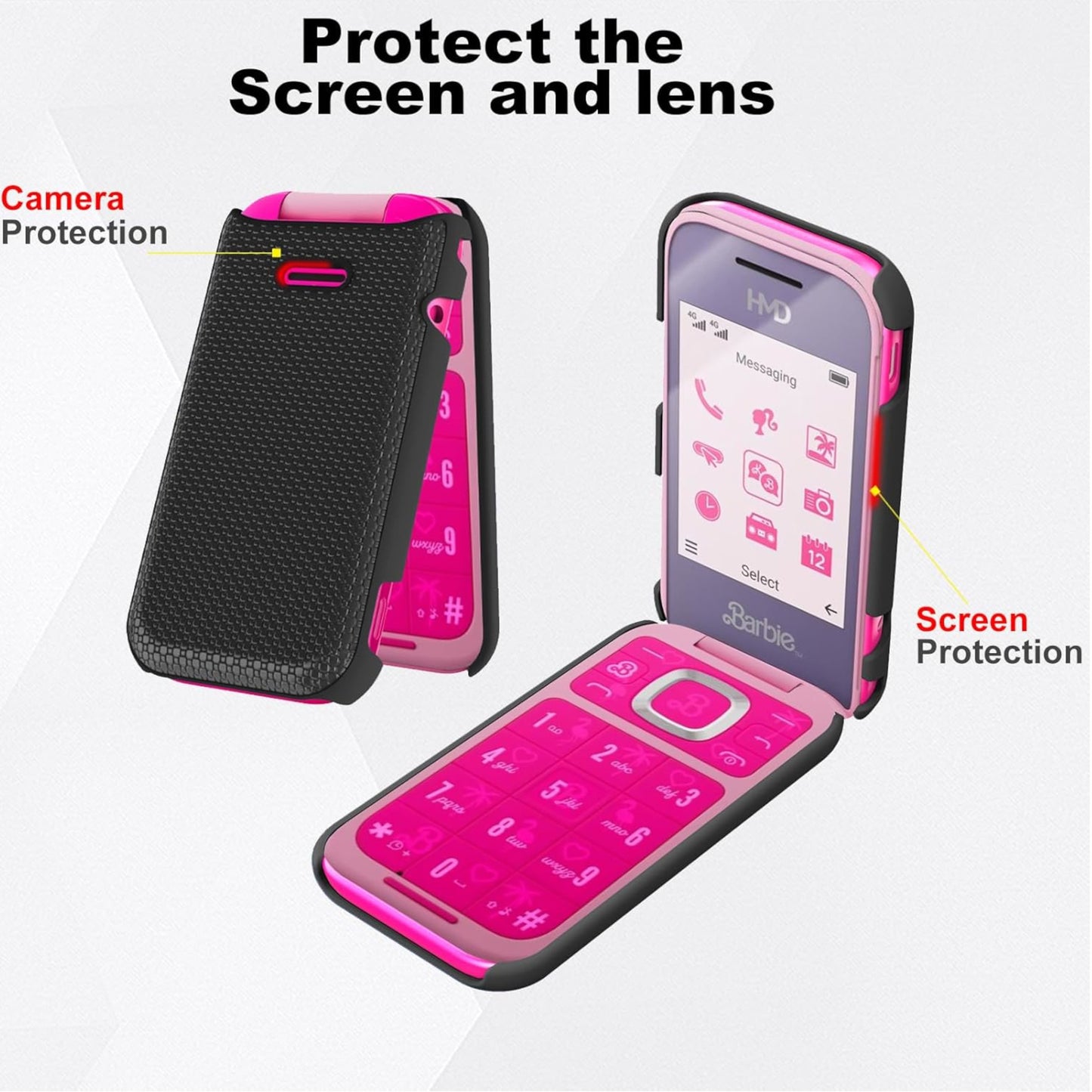 For HMD Barbie Flip Dual Layer Slim & Tough Hybrid Shockproof Heavy Duty Rubber TPU Matte with Textured Rugged Shell Protection Case Cover