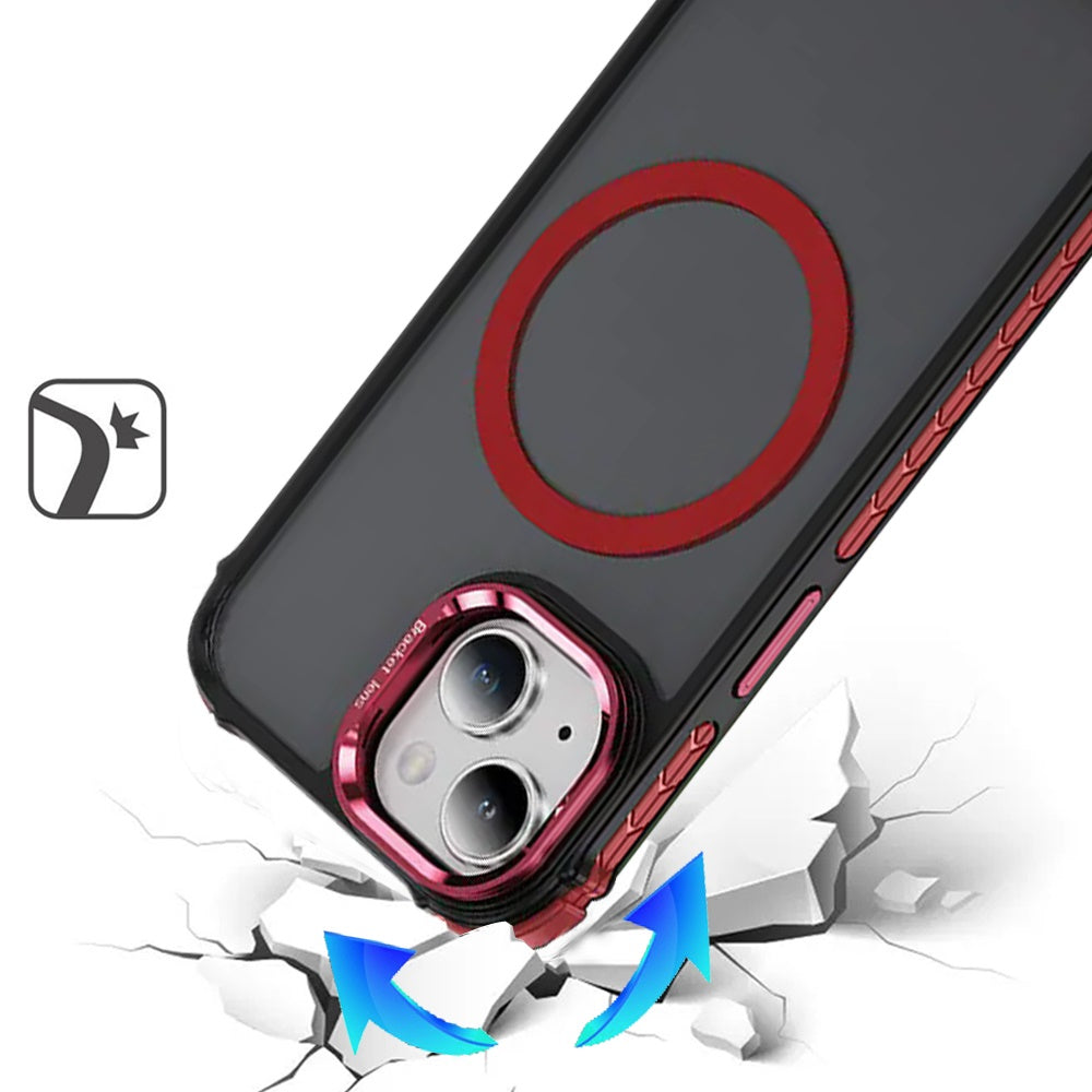 For Apple iPhone 16 (6.1") Hybrid Metal Camera Stand Ring Sturdy, Compatible with MagSafe, Matte Hard TPU Colorful Edge Case Cover