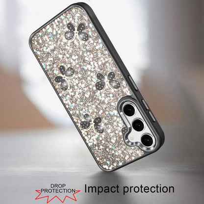 For Samsung Galaxy A17 5G Cute Butterfly Crystal Diamond Glitter Case Sparkle Bling Frame Metallic Edges, Shimmer TPU Hybrid Case Cover