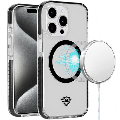 For Apple iPhone 15 Pro Max (6.7") Hybrid Transparent TPU Circle Magnetic [Compatible with MagSafe] Shockproof Color Frame Bumper Case Cover