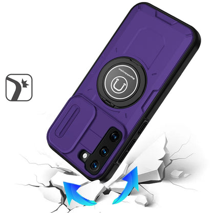 For Samsung Galaxy S22 Build in Invisible Magnetic Ring Stand with Slide Camera Protector, fit Magnetic Car Mount [Compatible with MagSafe] Case Cover