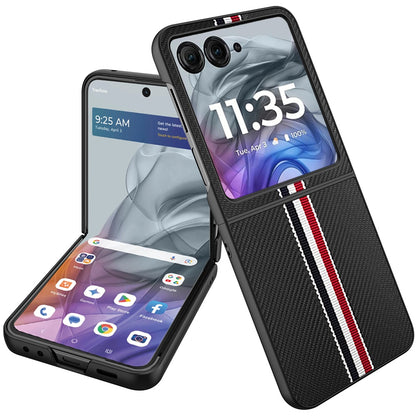 For Motorola Razr 2025 Velvet Fabric PU Vegan Leather, Premium Flip Design, Slim Snap-On Hard PC + TPU Case Cover Black