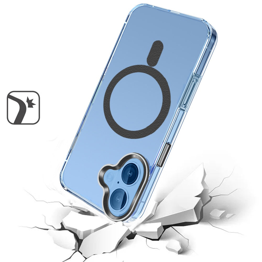 For Apple iPhone 16e Clear Transparent Case Matching Circle Design, Hybrid TPU Hard Shell, Support Magsafe Charger Case Cover