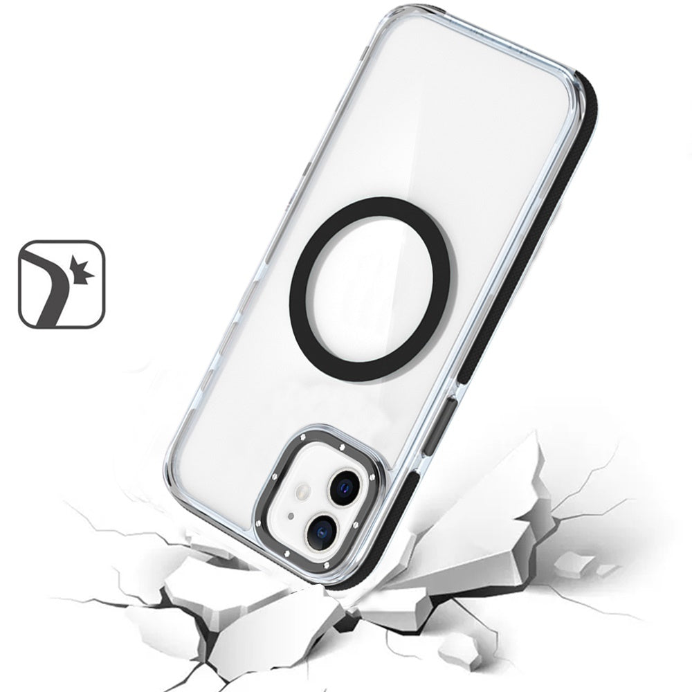 For Apple iPhone 15 Transparent Back with Colorful Frame, Strong Magnetic Circle, MagSafe Compatible, Slim Shockproof Protection Case Cover