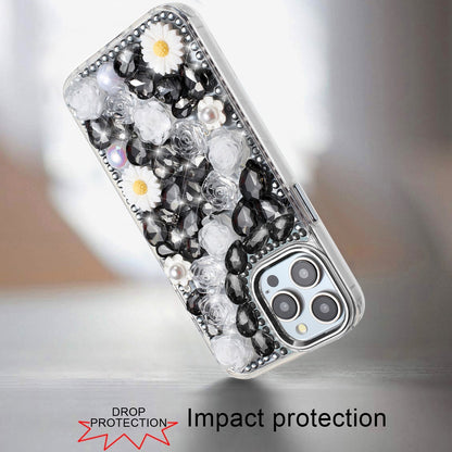 For Motorola Moto G Stylus 5G 2025 Fashion Daisy Floral Series, Full 3D Bling Crystal Diamonds Sparkling Rhinestone Glitter Hybrid Design Case Cover
